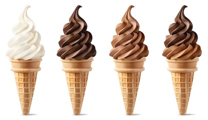 Four Ice Cream Cones with Different Flavors