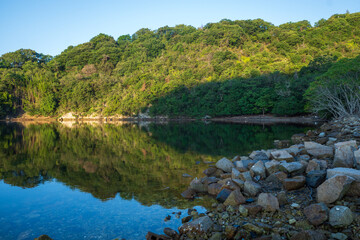 日本の岡山県瀬戸内市の迫門の曙の美しい朝の風景