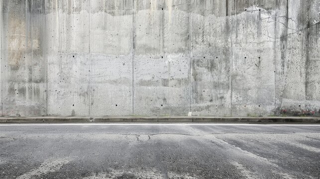 Aged concrete wall with road in front for copy space.