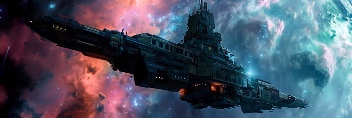 nebula forming the backdrop for a futuristic space station, blending elements of science fiction and astronomy