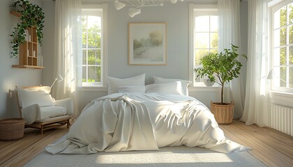 Emphasize the peaceful and reflective nature of pregnancy through a serene bedroom setting