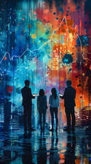 Creative financial presentation with watercolor charts and projectors against a magical background. Ideal for financial concepts in photo stock.