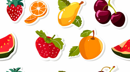 Obraz premium Seamless 3D Slice of Feige, Banana, Orange, Lime, Strawberry, Mix Fruit Sticker White Background. Print for Textile, Packaging, Banner, Decor, Wrap, Fashion, Accessories, Web, and Social.