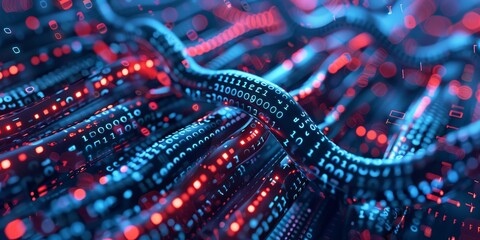 High-tech visualization of complex encryption algorithms with detailed digital patterns and secure data flows, suitable for advanced data protection and tech security imagery