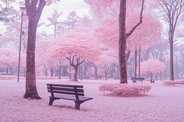 Fototapeta premium Pink Forest Bench