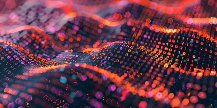 Abstract representation of encryption algorithms featuring intricate code patterns and secure data exchanges, perfect for tech and data protection-related imagery
