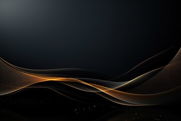 Elegant black background with golden waves and sparkle.
