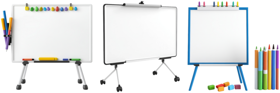 Whiteboards with Colorful Markers, Transparent Background