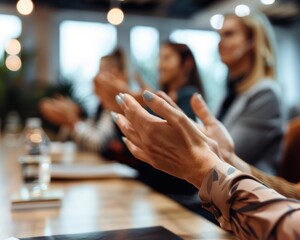 A group of businesswomen applauding during a meeting. AI.