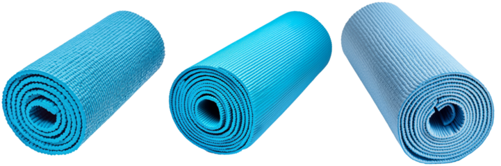 Rolled Blue Yoga Mats, Isolated on transparent Background