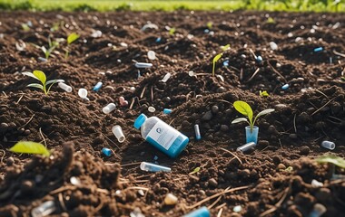 Microplastics Contaminating Soil – Concept of Global Warming and Climate Change with Non-Recyclable Plastic Pollution in Agricultural Field.