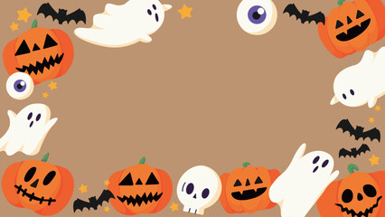 Halloween background material. There are jack-o'-lanterns, bats, ghosts and skeletons and eyeball.