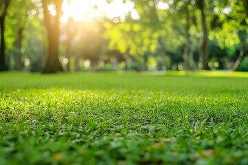 Naklejka premium Close Up of Lush Green Grass in a Sunny Park