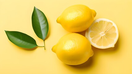 Lemons on yellow background
lemon with leaves