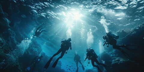 Underwater Exploration: A Group of Scuba Divers Enjoying the Beauty of the Ocean