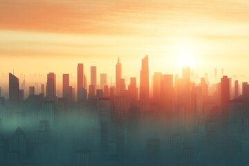 Fototapeta premium Cityscape at Sunset with Fog