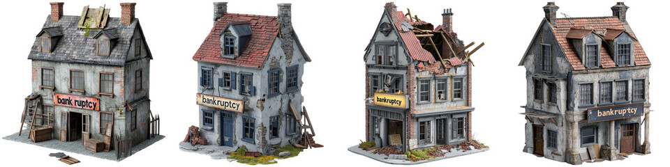 Eerie Abandoned Buildings Isolated on Transparent Background