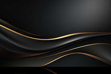 Abstract black background with golden lines and glitter.