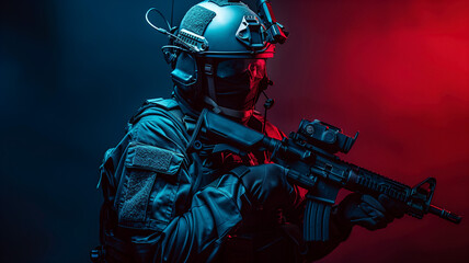 A sleek and agile futuristic soldier in combat gear  logo e-sport variation