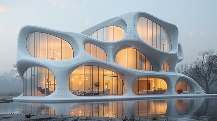 Obraz premium futuristic fluid architecture, modern fluid architecture, curved fluid architecture, parametric winter buildings snow-covered organic structures