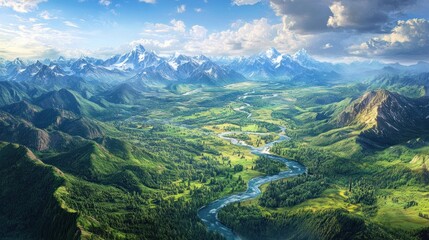 Serene Mountain Valley with Winding River