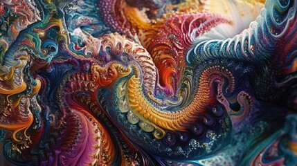 Fototapeta premium A vibrant and detailed abstract art piece with intricate patterns and swirling designs, full of bold colors and textures