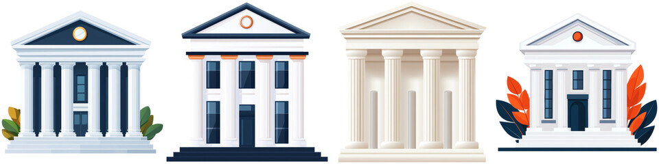 Obraz premium Classical Architecture Facades Set on Transparent Background