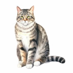 Obraz premium Realistic Illustration of a Tabby Cat Sitting - Detailed Feline Artwork