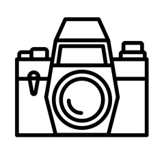 Modern DSLR with External Flash - Minimal Camera Icon with Editable Stroke