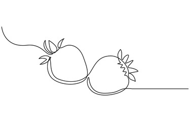 Vector illustration with continuous line drawing Strawberries, Single continuous line drawing of organic strawberry for fruit icon fresh berries fruitage concept