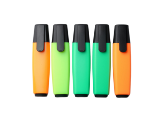 Colorful highlighters arranged in a row, perfect for studying, note-taking, or adding vibrant colors to your documents.