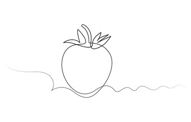 Vector illustration with continuous line drawing Strawberries, Single continuous line drawing of organic strawberry for fruit icon fresh berries fruitage concept