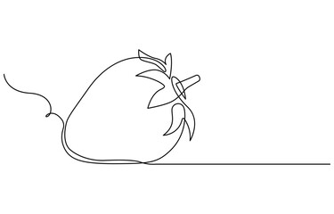 Vector illustration with continuous line drawing Strawberries, Single continuous line drawing of organic strawberry for fruit icon fresh berries fruitage concept