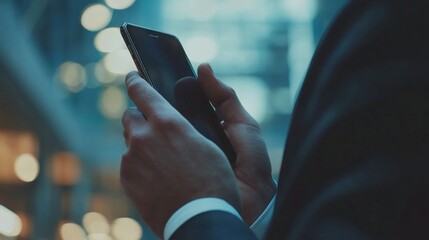 Man Using Smartphone in Office Building