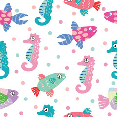 Colorful cute fish seamless pattern for wallpaper, textile and wrapping.