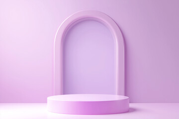Minimalist Pink and Purple Abstract Arch with Circular Podium and Cloud Decor
