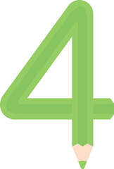 Fototapeta premium Cute pastel colored pencil shaped like numbers for kids. Vector illustration. Green number four.