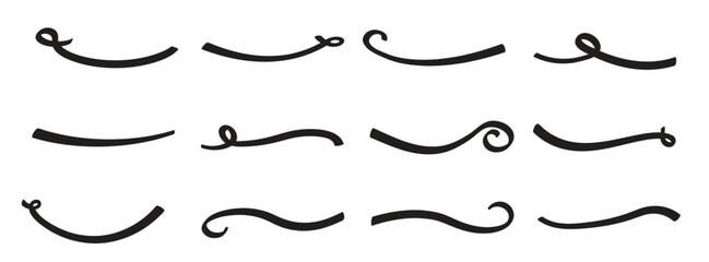 Swoop swish vector line icon swoosh and swash black underline set hand drawn swirl and curly