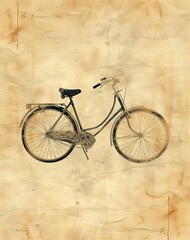 Naklejka premium Vintage Bicycle Illustration on Aged Paper Background for Nostalgic and Retro Design