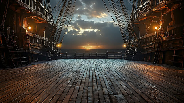 empty pirate ship deck background for theater stage scene