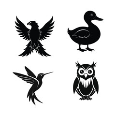 Elegant bird silhouette vector collection.