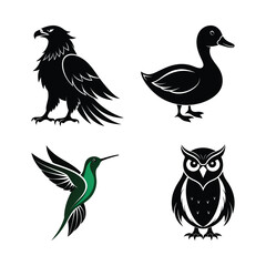 Elegant bird silhouette vector collection.