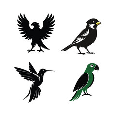Elegant bird silhouette vector collection.