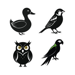 Elegant bird silhouette vector collection.