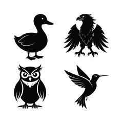 Elegant bird silhouette vector collection.