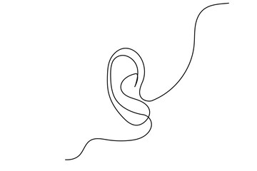 Human ear continuous one line drawing of isolated outline vector icon