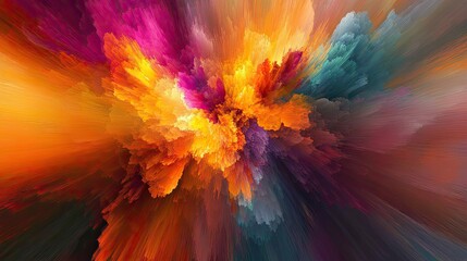An abstract image with a powerful burst of colors radiating outward, forming a captivating focal point.