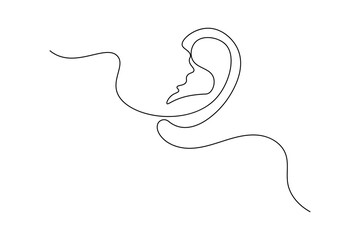 Human ear continuous one line drawing of isolated outline vector icon