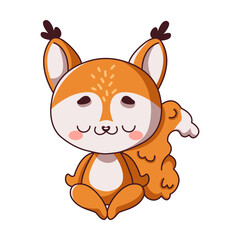 Little squirrel in meditative pose flat color vector illustration. Adorable Kawaii wild animal exuding peaceful aura icon on white background