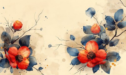 An elegant wedding invitation card with a pastel-colored floral frame, gold lines, and marble abstract design